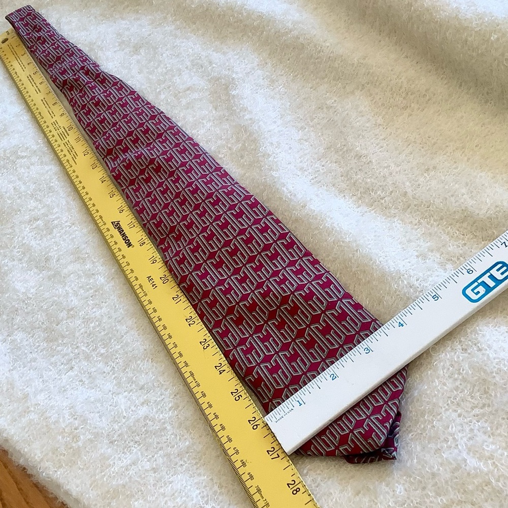 Gucci Vintage Silk Tie Red Interlocking G Logo Geometric Pattern Made in Italy - Picture 16 of 16